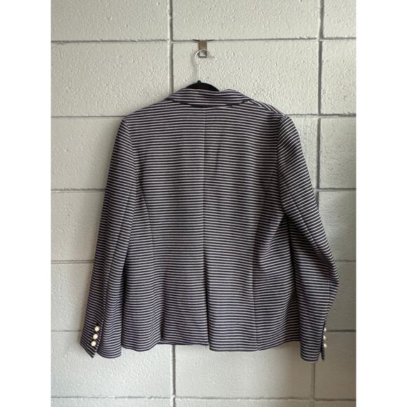 Women's Ann Taylor Birdseye Knit Striped Pearl Blazer size 12 Nautical Preppy - Picture 4 of 5